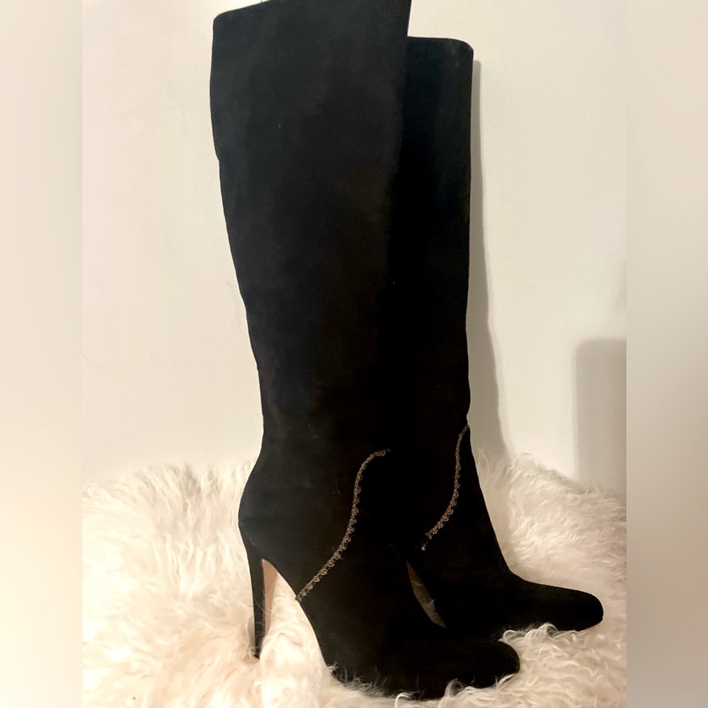 L’AGENCE Black Suede Knee High Stilet Boots